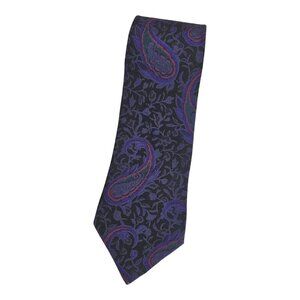FRANCO BASSI Men's 100% Silk Necktie LUXURY Tie Black Purple Paisley W:3.6" EUC
